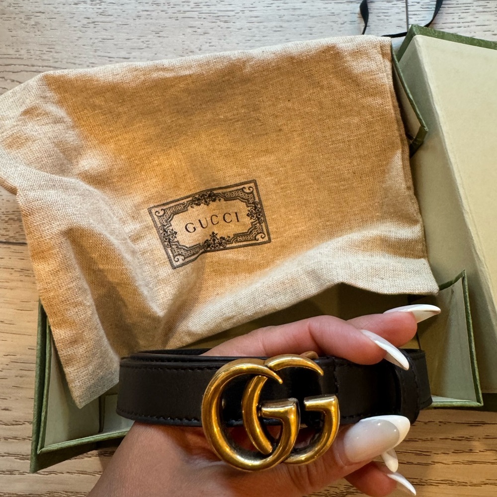 Gucci Black Belt with Gold GG Emblem
